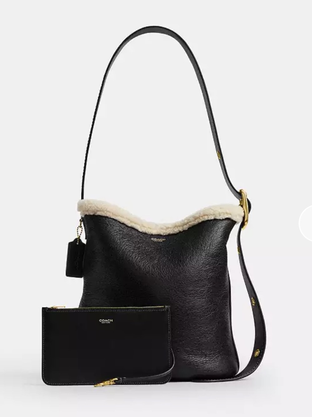 COACH Black Bleecker Bucket Shearling Bag, NWT